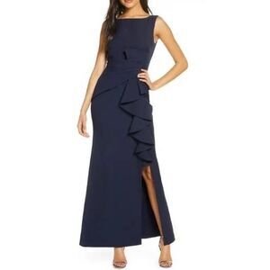 Eliza J Midnight Blue Ruffle Maxi Dress NWT